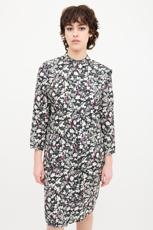 Acne Studios Black & Multi Silk Floral Drape Dress