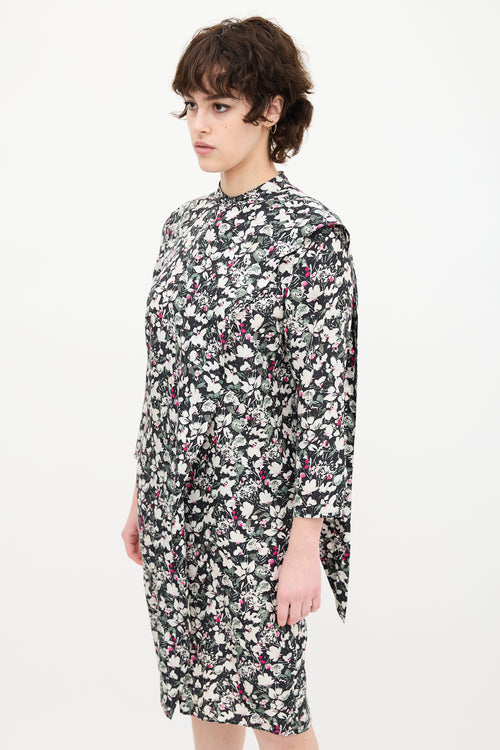 Acne Studios Black & Multi Silk Floral Drape Dress