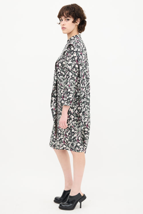 Acne Studios Black & Multi Silk Floral Drape Dress