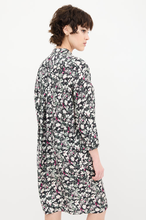 Acne Studios Black & Multi Silk Floral Drape Dress