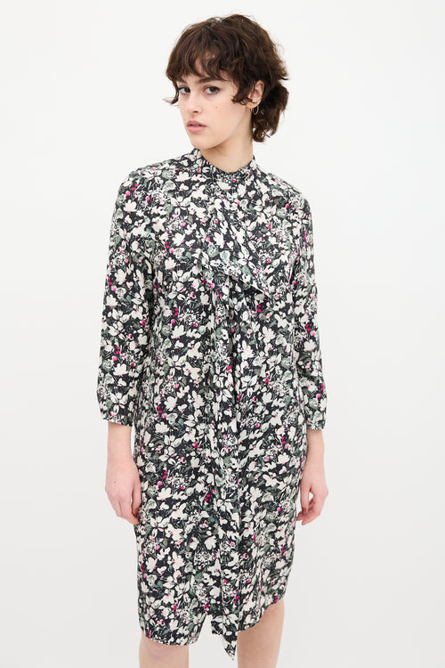 Acne Studios Black & Multi Silk Floral Drape Dress