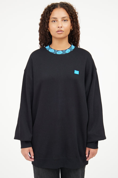 Acne Studios Black & Blue Face Crewneck Top