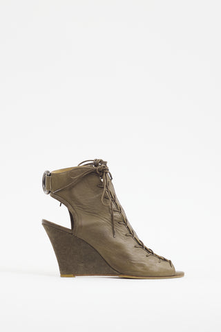 Acne Studios Khaki Green Leather & Suede Lace Up Bootie