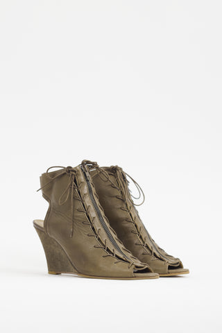 Acne Studios Khaki Green Leather & Suede Lace Up Bootie