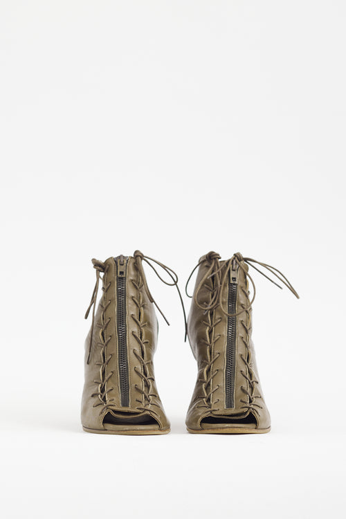 Acne Studios Khaki Green Leather & Suede Lace Up Bootie