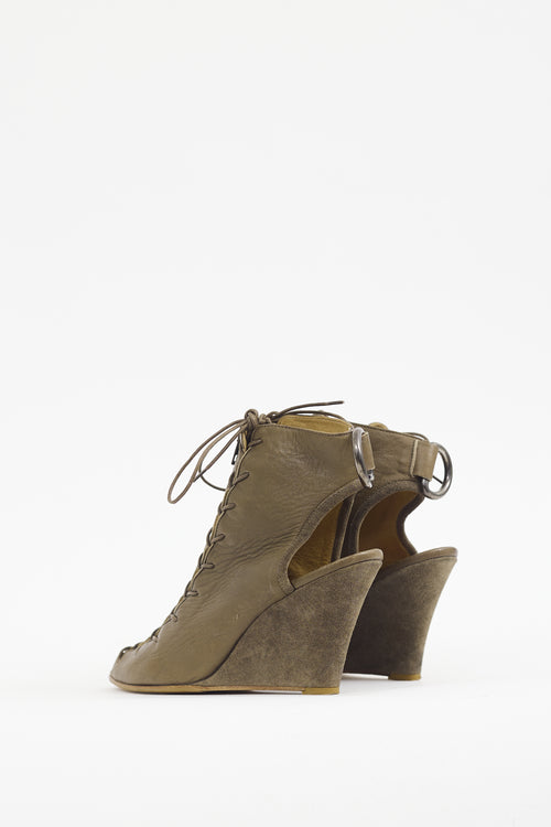 Acne Studios Khaki Green Leather & Suede Lace Up Bootie