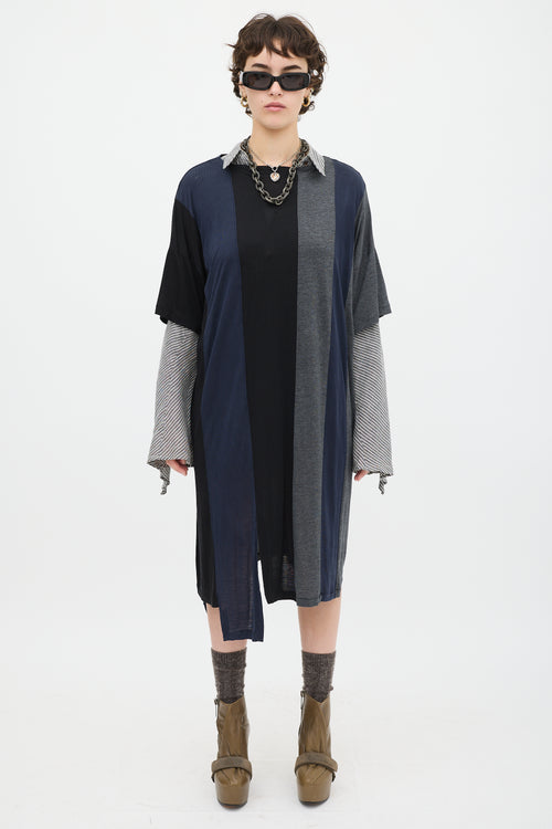 Acne Studios Navy & Multicolour Fiya Panel T-Shirt Dress