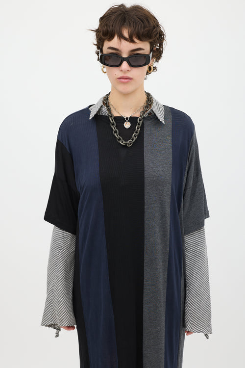 Acne Studios Navy & Multicolour Fiya Panel T-Shirt Dress