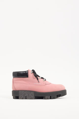 Acne Studios Pink Leather Tinne Hiking Boot