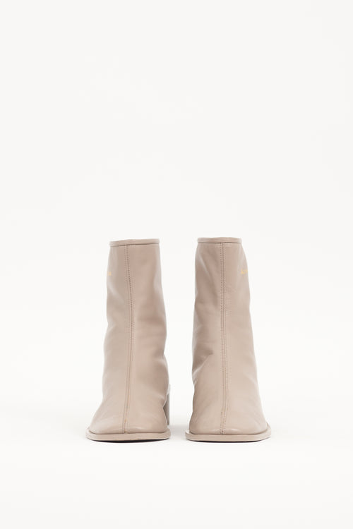 Acne Studios Taupe Leather Logo Ankle Boot