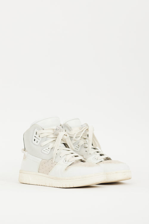 Acne Studios White & Grey Leather & Suede High Top Sneaker