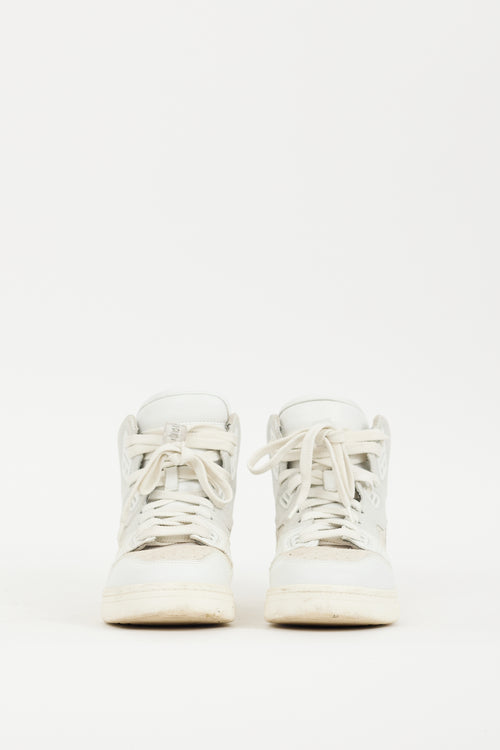 Acne Studios White & Grey Leather & Suede High Top Sneaker