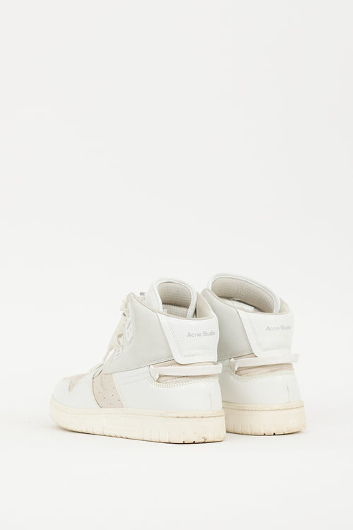 Acne Studios White & Grey Leather & Suede High Top Sneaker