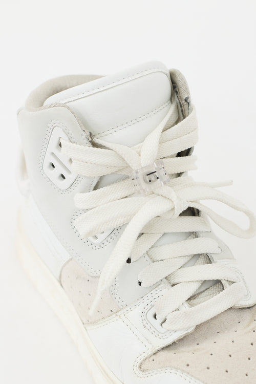 Acne Studios White & Grey Leather & Suede High Top Sneaker