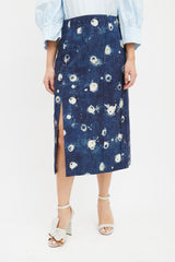 Adam Lippes Blue & Cream Dot Dyed Denim Skirt
