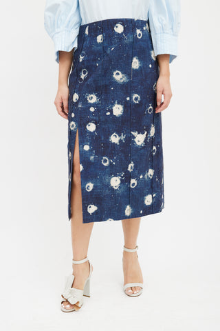 Adam Lippes Blue & Cream Dot Dyed Denim Skirt