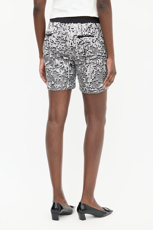 Adam Lippes White & Black Flip Sequin Shorts