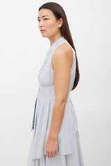 Adam Lippes White & Blue Striped Asymmetrical Top