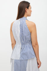 Adam Lippes White & Blue Striped Asymmetrical Top