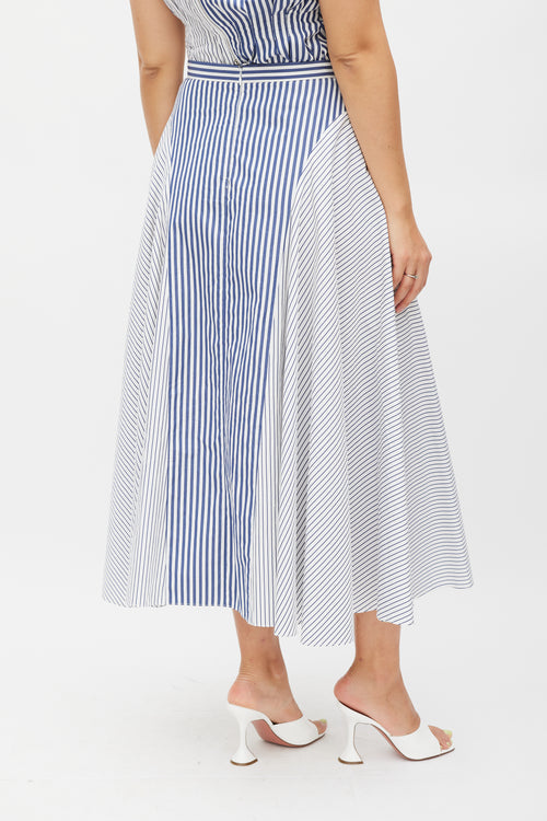 Adam Lippes White & Blue Striped Maxi Skirt