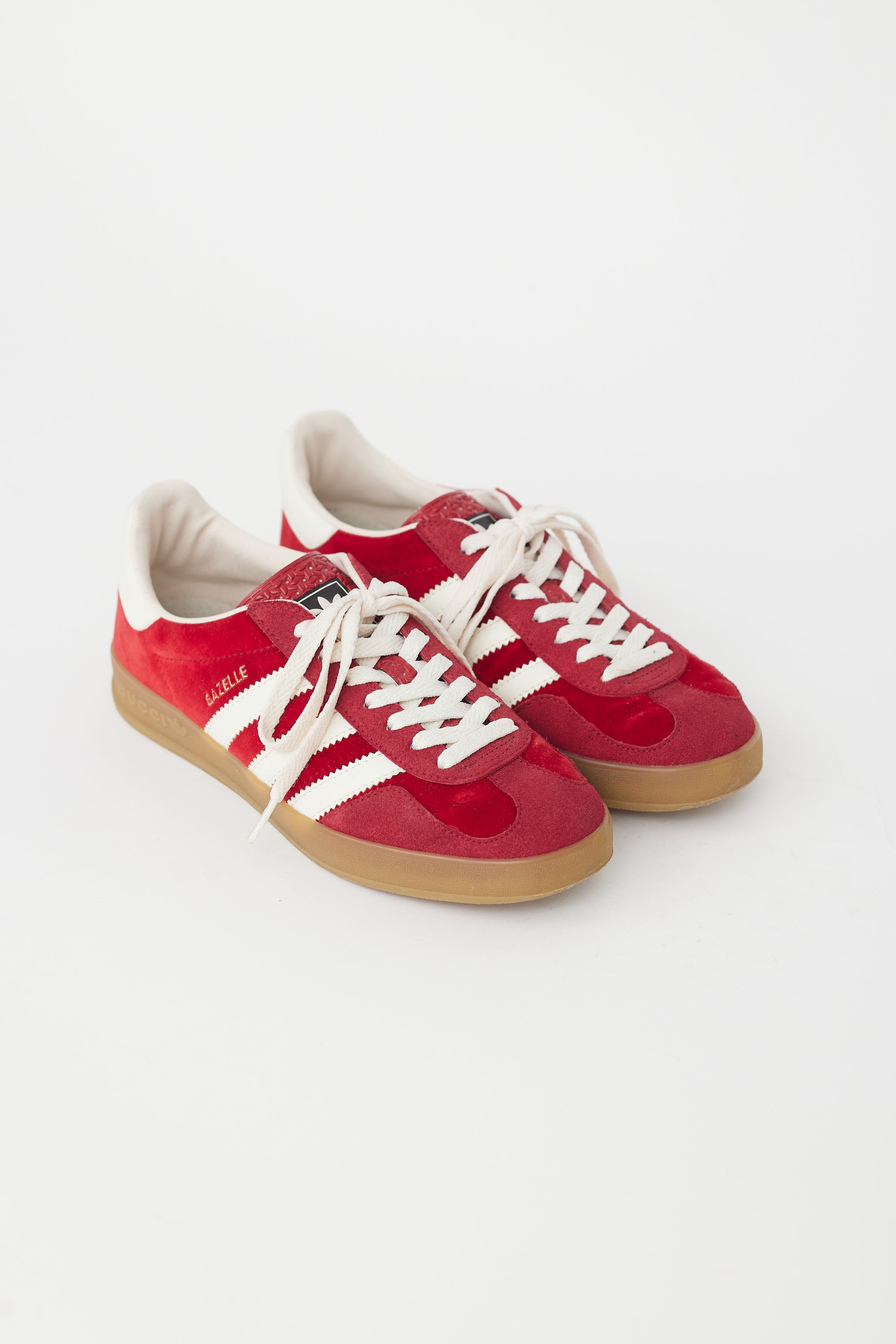 Gucci // X Adidas Red Velvet & Suede Gazelle Sneaker VSP Consignment Gucci // X Adidas Red Velvet & Suede Gazelle Sneaker VSP Consignment