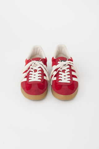 Gucci X Adidas Red Velvet & Suede Gazelle Sneaker