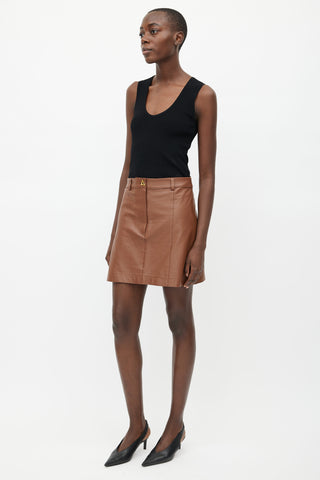 Aeron Brown Leather Rudens Mini Skirt