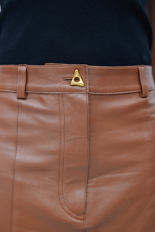 Aeron Brown Leather Rudens Mini Skirt