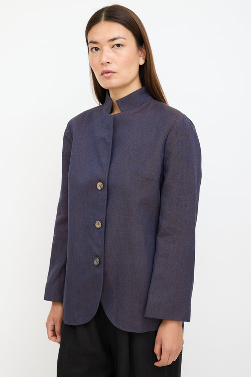 Agnona Navy & Brown Textured Blazer