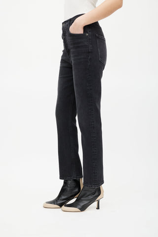 Agolde Washed Black Riley Crop High Rise Straight Jeans
