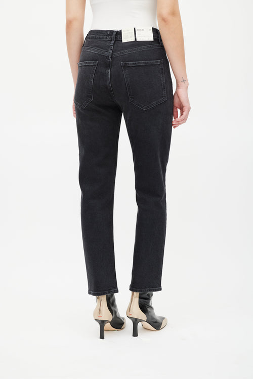 Agolde Washed Black Riley Crop High Rise Straight Jeans
