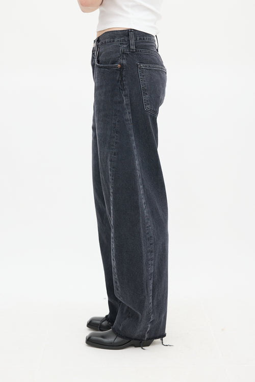 Agolde Washed Black Luna Tapered Wide Leg Jeans