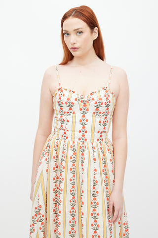 Agua White & Multicolour Linen Floral Dress