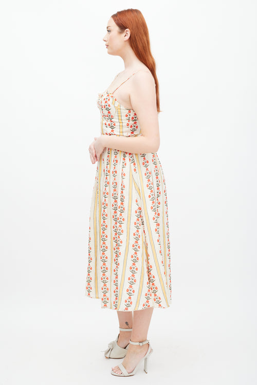Agua White & Multicolour Linen Floral Dress