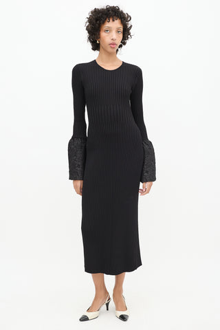 Aje Black Ribbed Knit Flute Brocade Cuff Dress