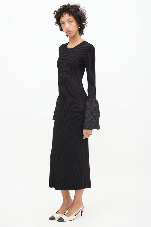 Aje Black Ribbed Knit Flute Brocade Cuff Dress