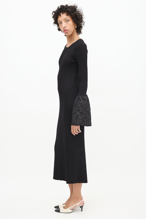 Aje Black Ribbed Knit Flute Brocade Cuff Dress