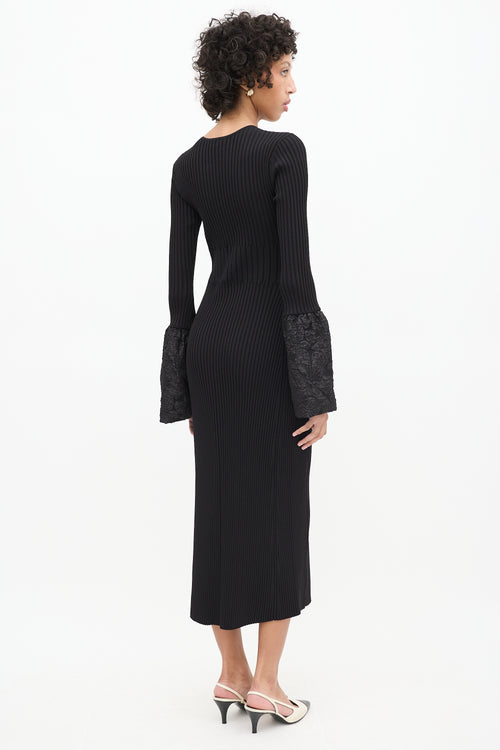 Aje Black Ribbed Knit Flute Brocade Cuff Dress