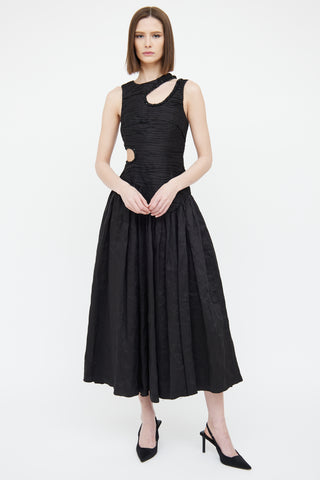 Aje Black Linen Beaded Cut Out Sleeveless Gown