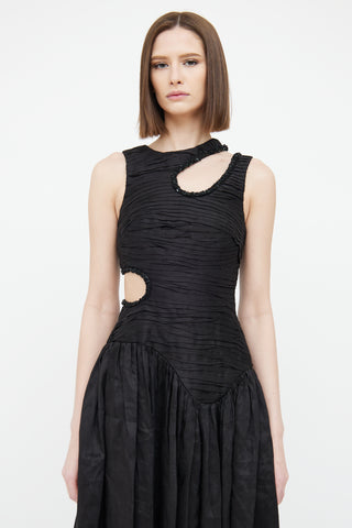 Aje Black Linen Beaded Cut Out Sleeveless Gown
