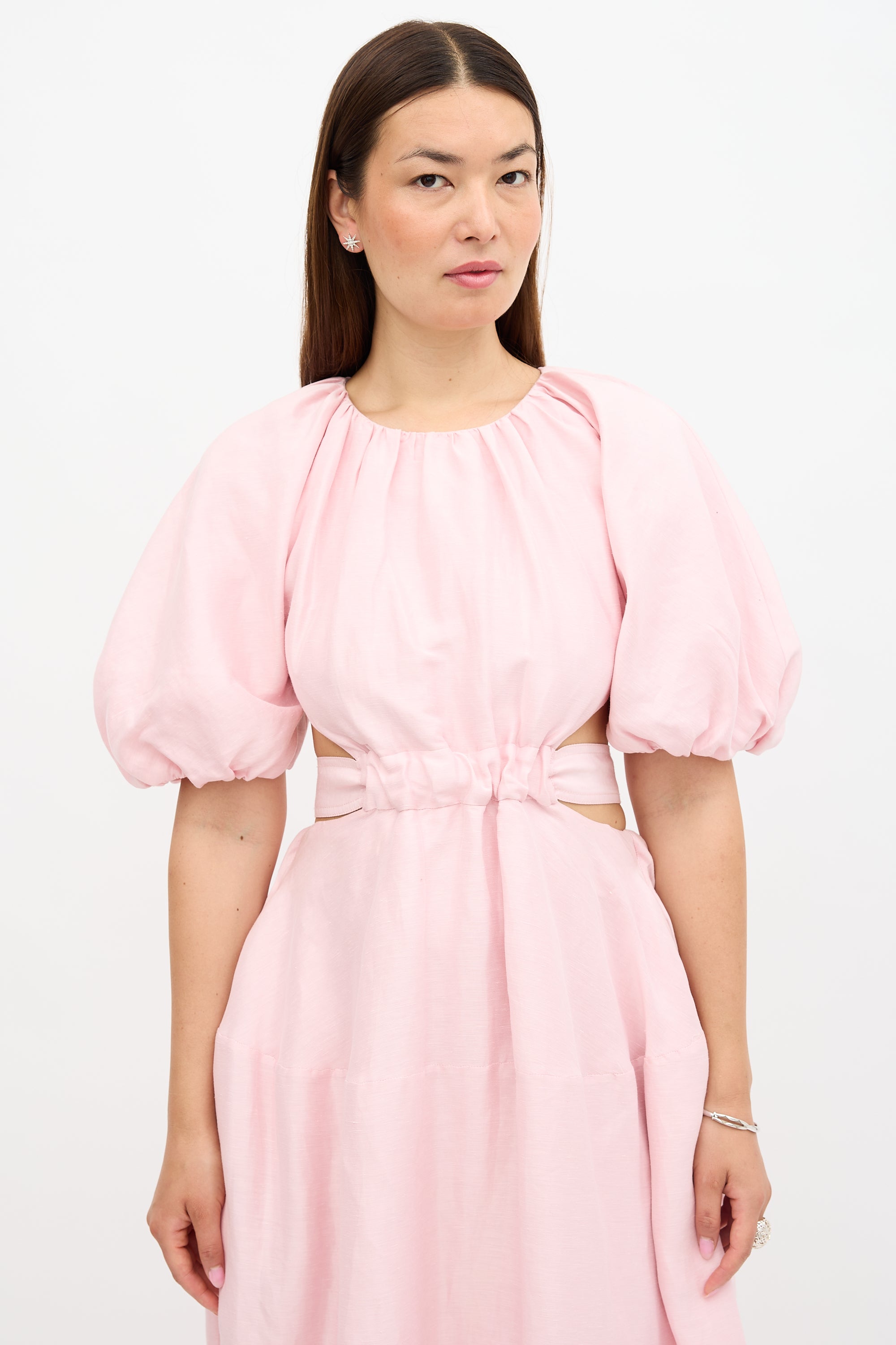 aje mimosa dress pink Aje - Mimosa Cut Out Midi Dress in Hanami
