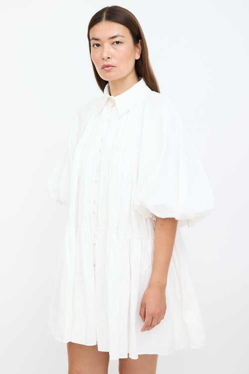 White Puff & Cutout Back Shirt Dress