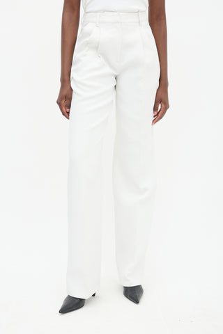 Aknvas White O'Connor Pleated Straight Leg Trouser