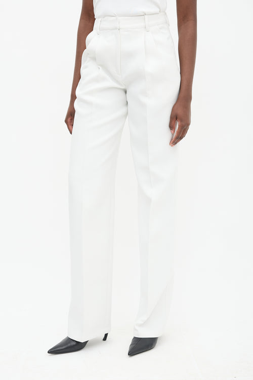 Aknvas White O'Connor Pleated Straight Leg Trouser