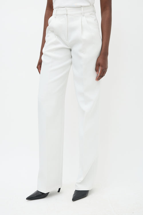 Aknvas White O'Connor Pleated Straight Leg Trouser