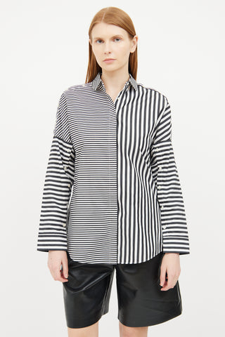 Akris Black & White Stripe Panel Shirt