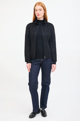Akris Black Cashmere Belted Zip Jacket