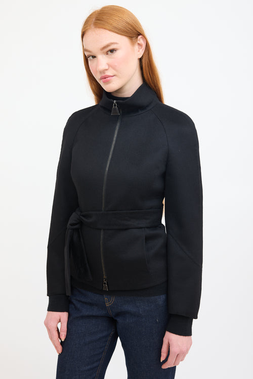 Akris Black Cashmere Belted Zip Jacket