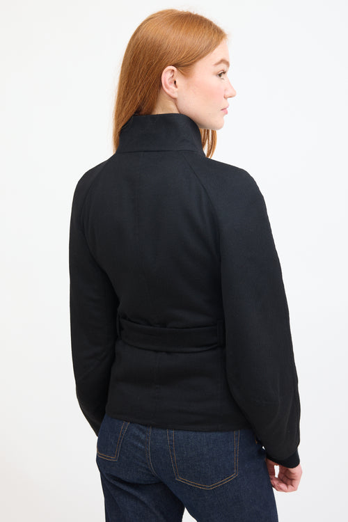 Akris Black Cashmere Belted Zip Jacket