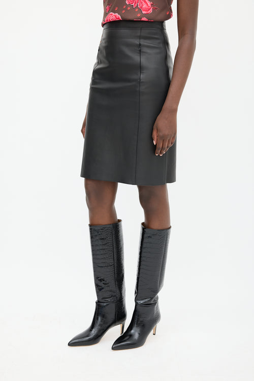 Akris Black Leather Zipped Pecil Skirt